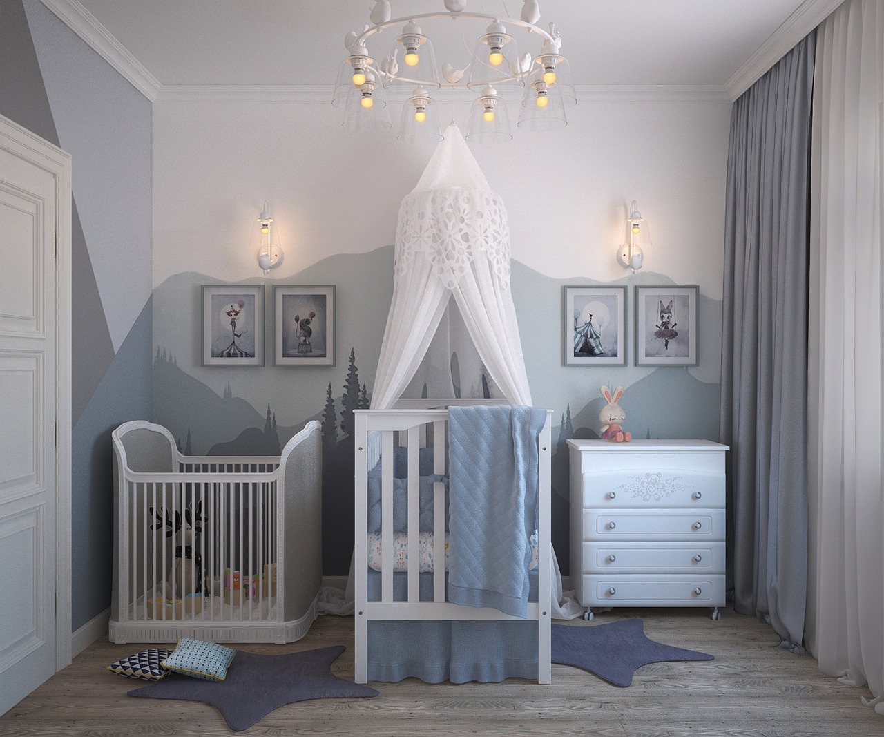 Speelse kinderkamer met unieke, betekenisvolle fotokunst. Speelse kinderkamer met unieke, betekenisvolle fotokunst.